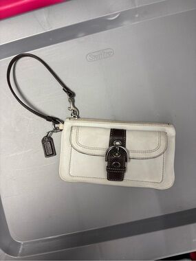 Coach White and Brown Leather Wristlet with SoHo Buckle